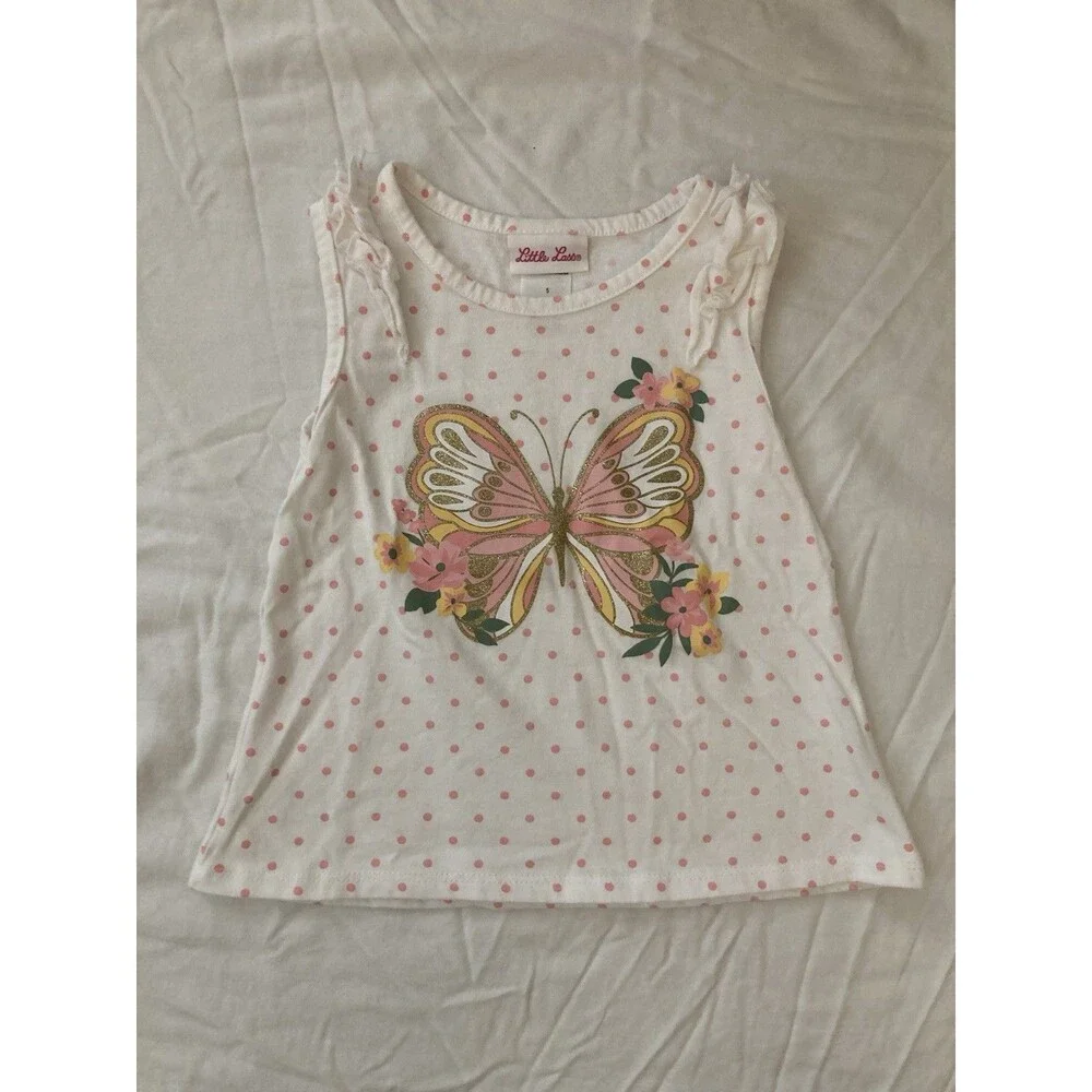 Size 5 Little Lass girls clothes - 1 piece T shirt | polka dot & butterfly theme